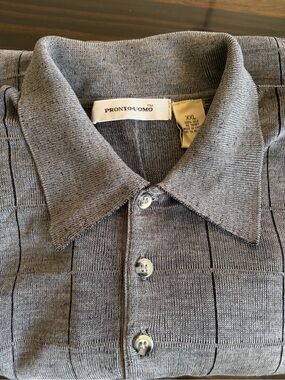 Pronto Uomo Men's Gray Knit Polo with Subtle Grid Texture